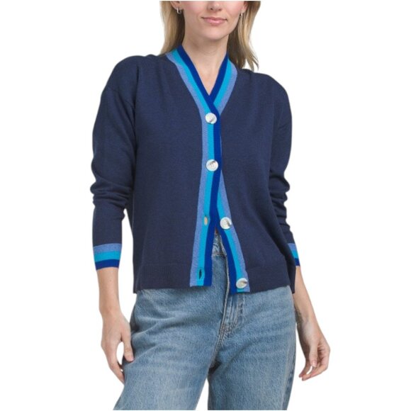EDINBURGH KNITS Pima Cotton Striped Cardigan - Picture 1 of 2
